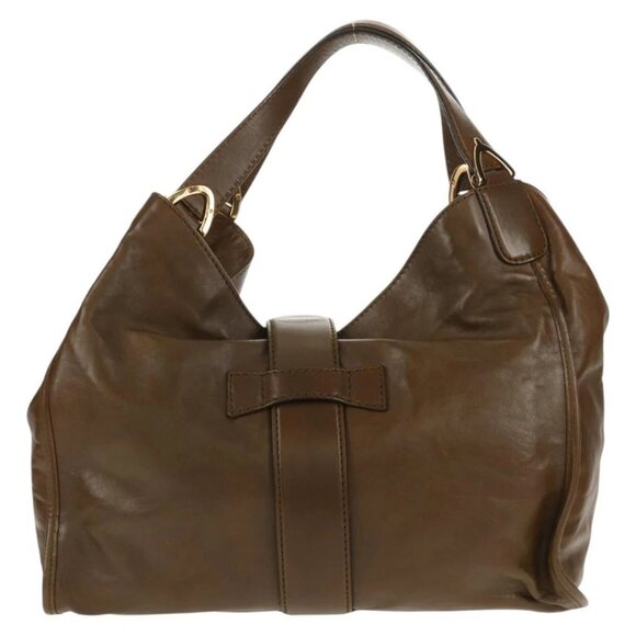 GUCCI Horsebit Shoulder Bag Leather Khaki Auth ep11163 - Picture 3 of 16